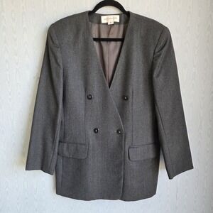 VTG 80s Jones NY 16 Double Breasted Wool Blend US Blazer Old Money Academia FLAW